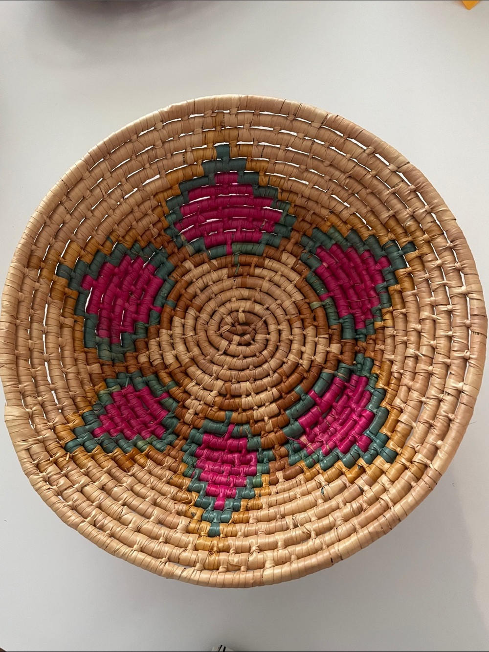 12” x 12” Handwoven Natural and Pink Decorative Woven Basket